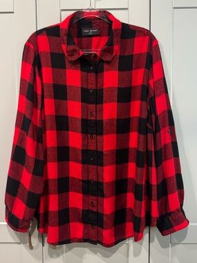 Lane Bryant Red and Black Plaid Button-Down Shirt